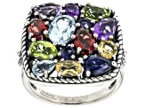 Multi-Color Multi-Gem Sterling Silver Oxidized Ring 4.48ctw