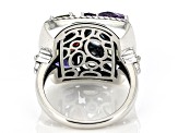 Multi-Color Multi-Gem Sterling Silver Oxidized Ring 4.48ctw