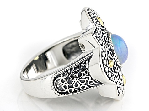 White Ethiopian Opal Sterling Silver Oxidized Ring