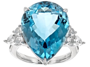 Sky Blue Topaz Rhodium Over Sterling Silver Ring 16.95ctw