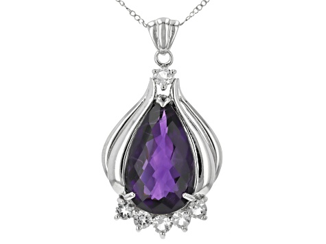 Purple Amethyst Rhodium Over Sterling Silver Pendant with Chain 18.80ctw