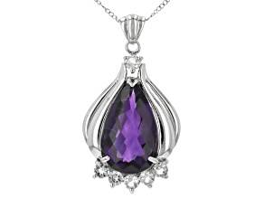 Purple Amethyst Rhodium Over Sterling Silver Pendant with Chain 18.80ctw