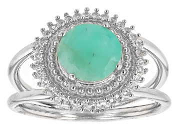 Picture of Green Emerald with White Topaz Rhodium Over Sterling Silver Ring 1.75ctw