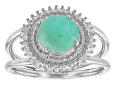 Green Emerald with White Topaz Rhodium Over Sterling Silver Ring 1.75ctw