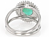 Green Emerald with White Topaz Rhodium Over Sterling Silver Ring 1.75ctw