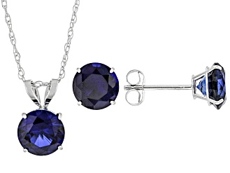 Blue Lab Created Sapphire Rhodium Over 10k White Gold Earrings and Pendant with Chain Set 2.70ctw