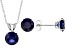 Blue Lab Created Sapphire Rhodium Over 10k White Gold Earrings and Pendant with Chain Set 2.70ctw