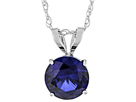Blue Lab Created Sapphire Rhodium Over 10k White Gold Earrings and Pendant with Chain Set 2.70ctw