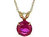 Red Lab Created Ruby 10k Yellow Gold Earrings and Pendant with Chain Set 2.70ctw