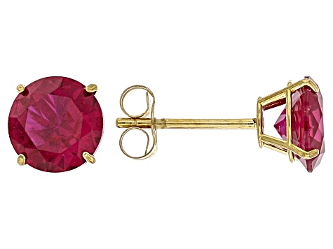 Red Lab Created Ruby 10k Yellow Gold Earrings and Pendant with Chain Set 2.70ctw