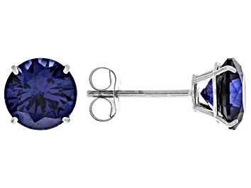 Picture of Blue Lab Created Sapphire Rhodium Over 10k White Gold Earrings 1.80ctw