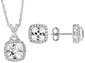 White Lab Created Sapphire Rhodium Over Sterling Silver Pendant with Chain and Earrings Set 3.75ctw