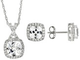 White Lab Created Sapphire Rhodium Over Sterling Silver Pendant with Chain and Earrings Set 3.75ctw