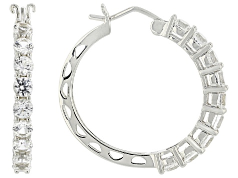 White Lab Created Sapphire Rhodium Over Sterling Silver Hoop Earrings 1.90ctw