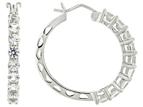 White Lab Created Sapphire Rhodium Over Sterling Silver Hoop Earrings 1.90ctw