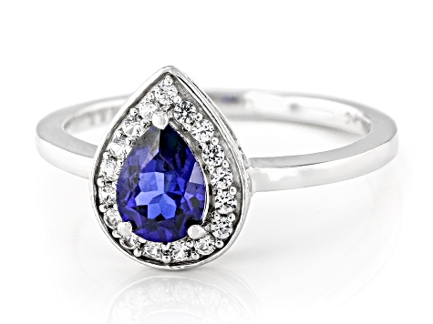 Blue Lab Created Sapphire Rhodium Over Sterling Silver Ring