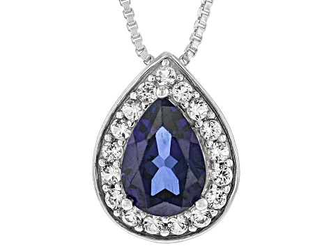Blue Lab Created Sapphire Rhodium Over Sterling Silver Pendant with Chain 0.84ctw