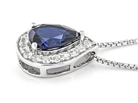Blue Lab Created Sapphire Rhodium Over Sterling Silver Pendant with Chain 0.84ctw