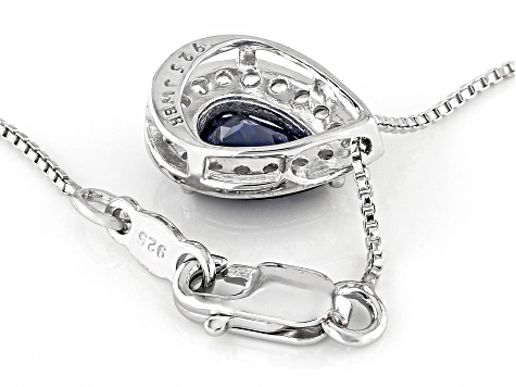 Blue Lab Created Sapphire Rhodium Over Sterling Silver Pendant with Chain 0.84ctw