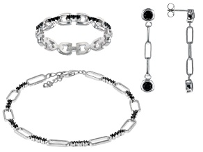 Black Spinel Rhodium Over Sterling Silver Earrings, Bracelet, and Ring Set 3.11ctw