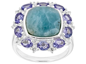 Blue Larimar Rhodium Over Sterling Silver Ring 1.63ctw