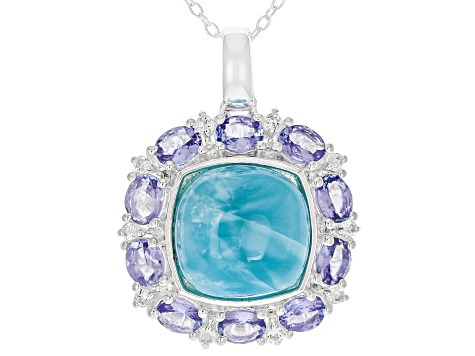 Blue Larimar Rhodium Over Sterling Silver Pendant with Chain 1.63ctw