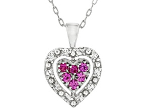 Red Lab Created Ruby Rhodium Over Sterling Silver Pendant with Chain 0.43ctw