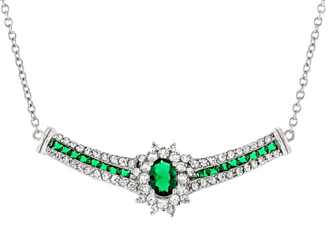 Green Lab Created Emerald Rhodium Over Sterling Silver Necklace 2.34ctw