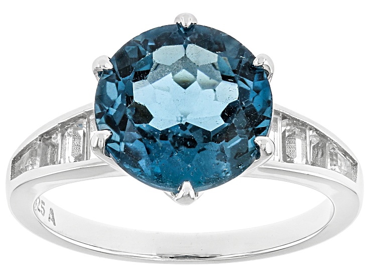 BLUE LADIANT London Blue Topaz Rhodium Over Sterling Silver Ring 4.40ctw