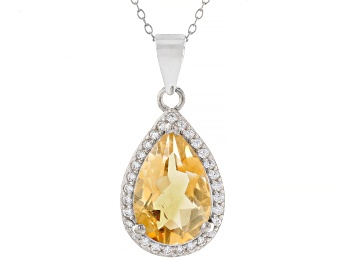 Picture of Yellow Citrine Rhodium Over Sterling Silver Pendant with Chain 2.96ctw