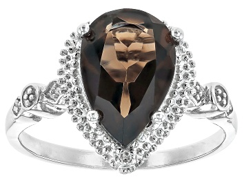 Picture of Brown Smoky Quartz Rhodium Over Sterling Silver Ring 2.71ctw
