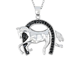 Black Spinel Rhodium Over Sterling Silver Pendant with Chain 0.22ctw