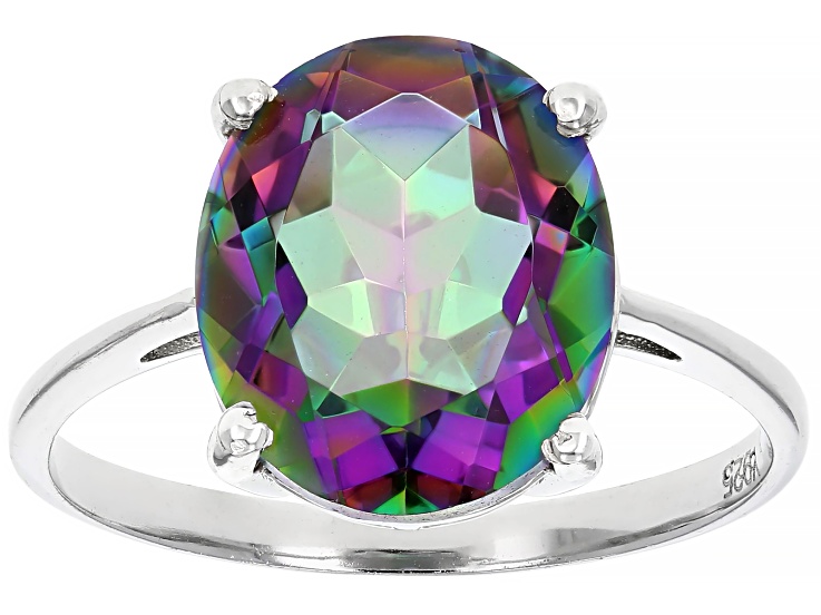 Mystic Quartz Rhodium Over Sterling Silver Ring 4.05ct