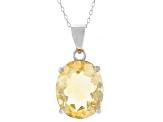 Yellow Citrine Rhodium Over Sterling Silver Pendant with Chain 4.37ct