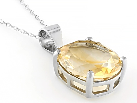 Yellow Citrine Rhodium Over Sterling Silver Pendant with Chain 4.37ct