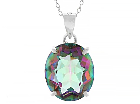 Mystic Quartz Rhodium Over Sterling Silver Pendant with Chain 4.48ct