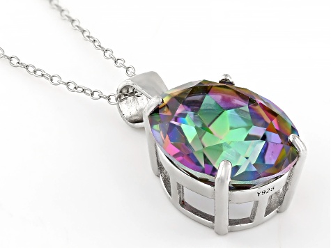 Mystic Quartz Rhodium Over Sterling Silver Pendant with Chain 4.48ct