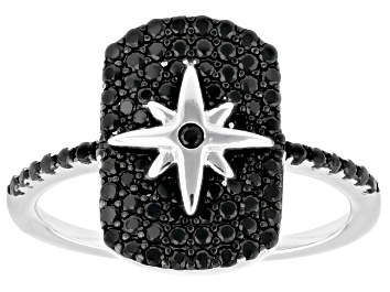 Black Spinel Rhodium Over Sterling Silver Bat Ring 3.22ctw