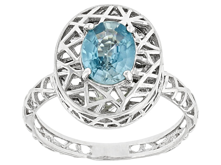 Blue Zircon Rhodium Over Sterling Silver Ring 1.60ctw