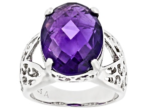 Purple Zambian Amethyst Rhodium Over Sterling Silver Ring 7.20ctw