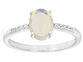 White Ethiopian Opal Rhodium Over Sterling Silver Ring 0.07ctw