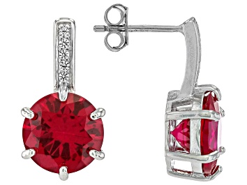 Picture of Red Lab Created Ruby Rhodium Over Sterling Silver Earrings 8.75ctw