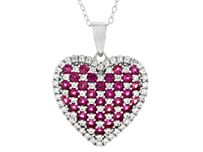 Red Lab Created Ruby Rhodium Over Sterling Silver Pendant with Chain 2.19ctw