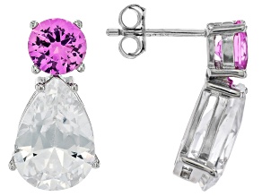 Pink Lab Created Sapphire Rhodium Over Sterling Silver Earrings 8.90ctw