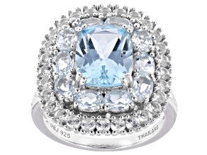 Sky Blue Topaz Rhodium Over Sterling Silver Ring 6.36ctw