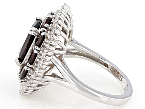 Red Garnet Rhodium Over Sterling Silver Ring 6.97ctw