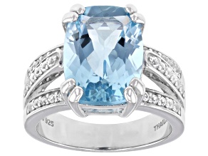 Blue Glacier Topaz™ Rhodium Over Sterling Silver Ring 6.47ctw