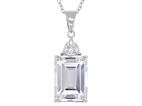 White Lab Created Sapphire Rhodium Over Sterling Silver Pendant with Chain 7.83ctw