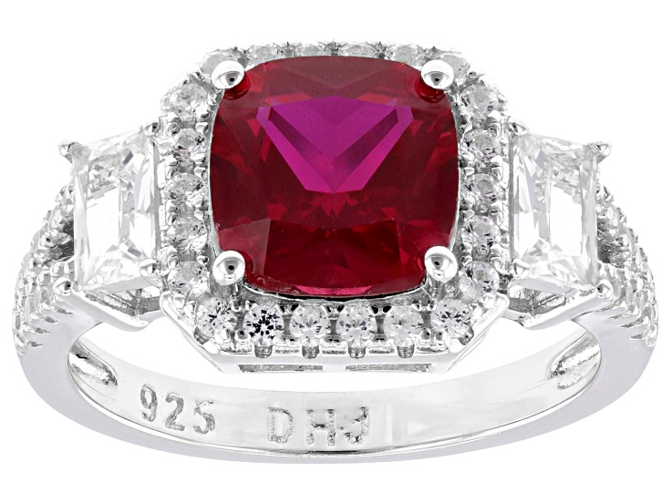 Lab Created Ruby Rhodium Over Sterling Silver Ring 3.74ctw