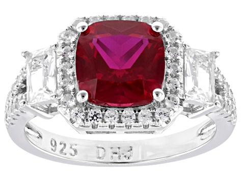 Lab Created Ruby Rhodium Over Sterling Silver Ring 3.74ctw